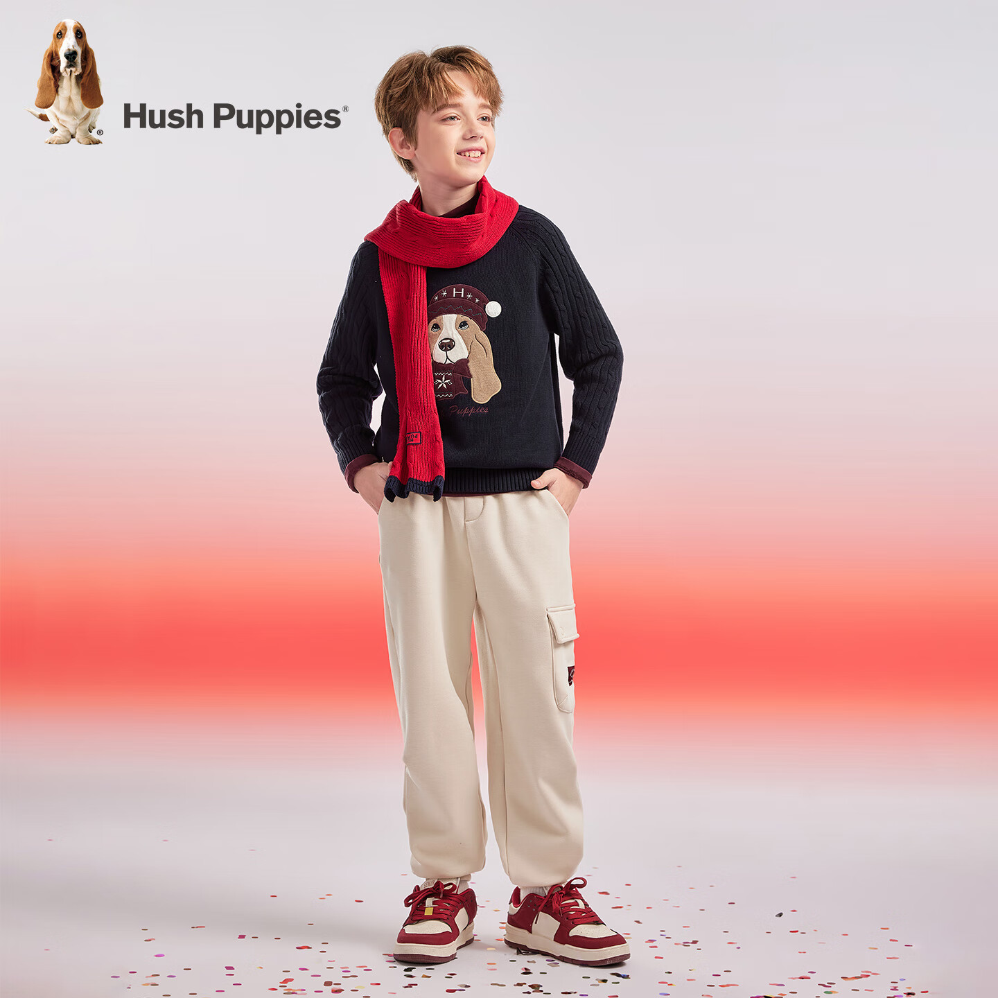 暇步士（Hush Puppies）童装儿童男女大童2025冬季新款圣诞系列云端棉感温柔呵护套头线衣 藏蓝 150 cm