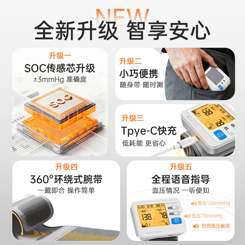 迈克凯尔手腕式电子血压计家用测量仪医用高精准测血压仪器医院专用 【医用级准】高精准芯片+充电语音+360°腕带