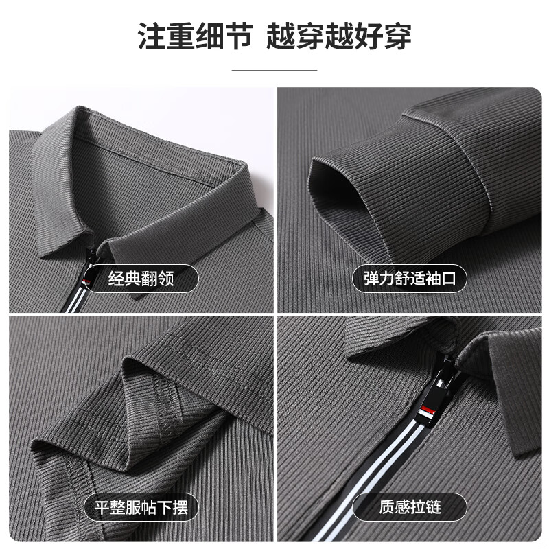 SHANSHAN杉杉【锦氨弹力】长袖t恤男翻领POLO衫纯色百搭针织弹力舒适休闲 灰色 XL /180