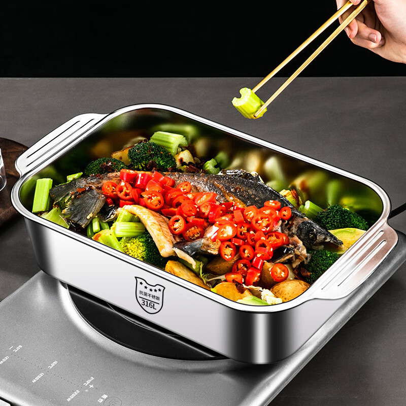 烤鱼专用烤盘家用不锈钢盘316食品级加厚长方形电磁炉 【烤盘架套装】配碳钢不沾烤鱼盘+炉架(+不 51cm