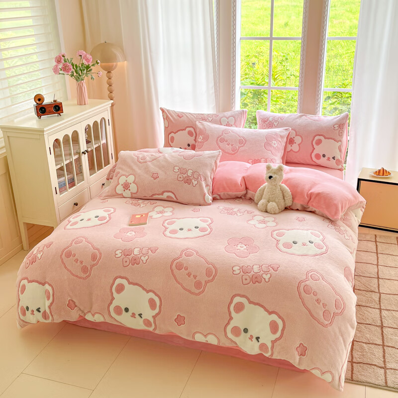 麦琪娜 雪花绒单被套双人被套单品被套水晶绒金貂绒单被套 绒毛细密柔软舒适 20支 甜心小熊 230cm*200cm