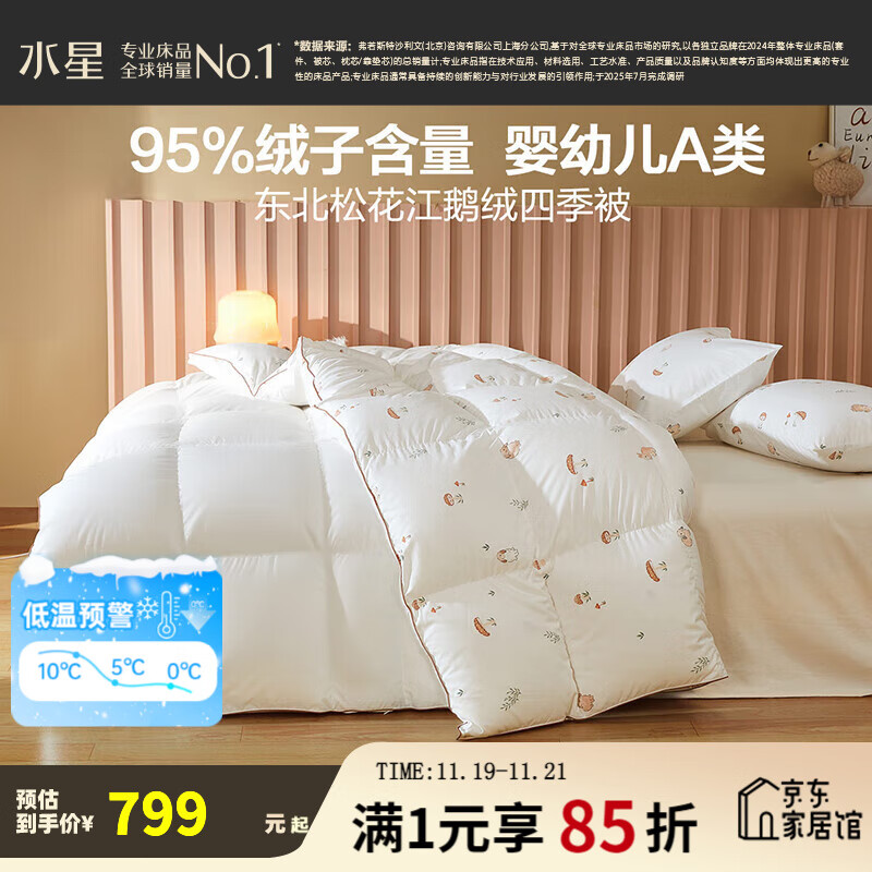 水星家纺羽绒被子 95%白鹅绒羽绒被子冬季保暖冬被芯四季被芯 小兔伞菇四季被【婴幼儿A类&防螨】 200cm×230cm