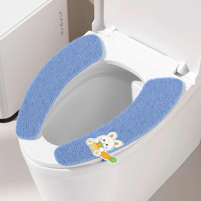 其他家马桶坐垫家用提手马桶贴粘式坐便器垫坐便套防水冬四季通用马桶圈 【蚂蚁绒】1对装藏蓝