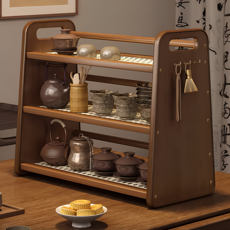 馨婺家桌面杯子置物架茶几客厅水杯收纳架餐桌零食架桌上台面多层储物架 茶色-2层30cm【置物款】