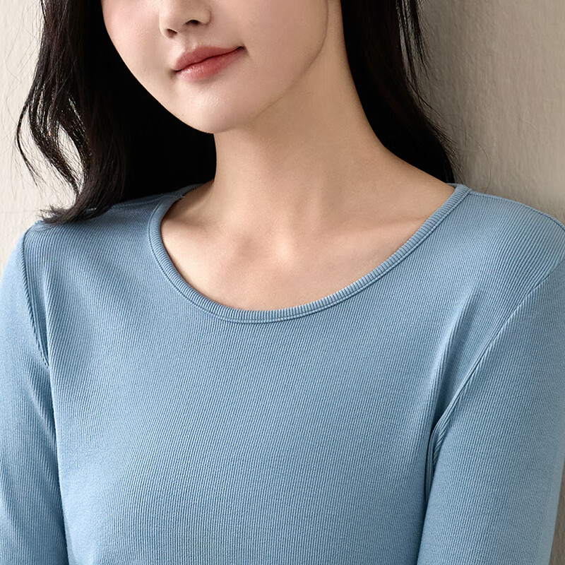 子牧棉麻秋装 女韩版百搭打底衫内搭长袖薄款圆领螺纹T恤上衣8689 经典黑大圆领 2XL (建议140-155斤)