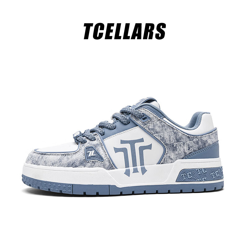 Tcellars板鞋男鞋2025冬季新款轻奢涂鸦潮鞋低帮厚底复古百搭休闲鞋子男款 牛仔蓝（Tpai） 44