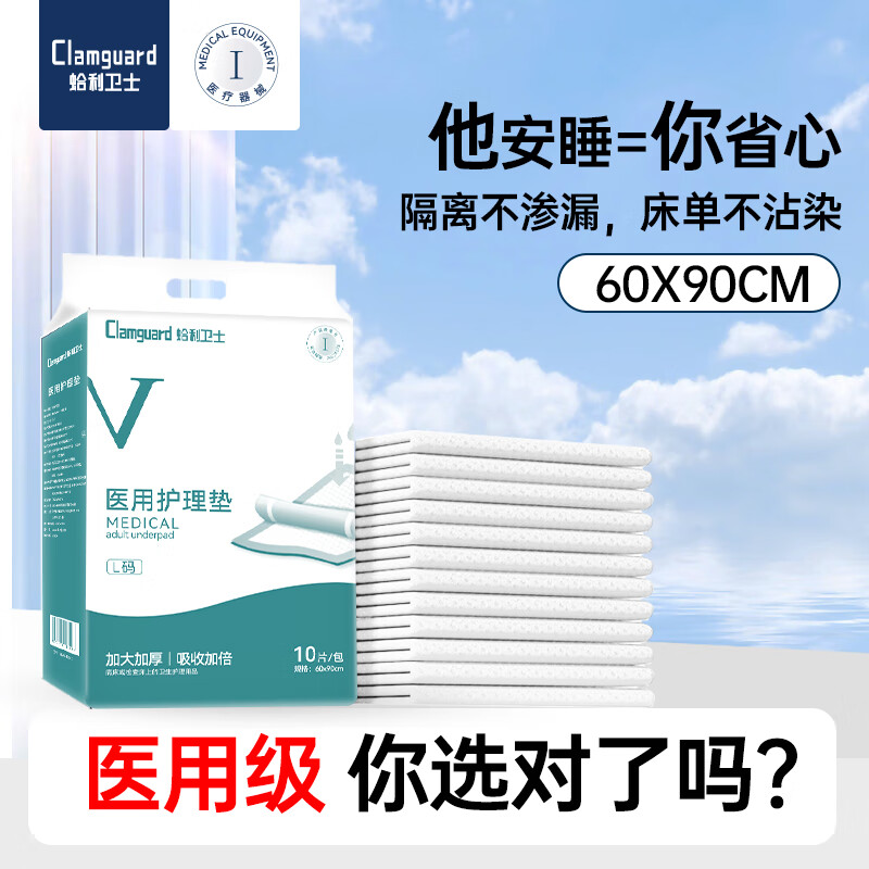 蛤利卫士成人医用护理垫老人护理垫60*90cm孕妇产褥垫 一次性卧床隔尿垫 加厚型护理垫5包
