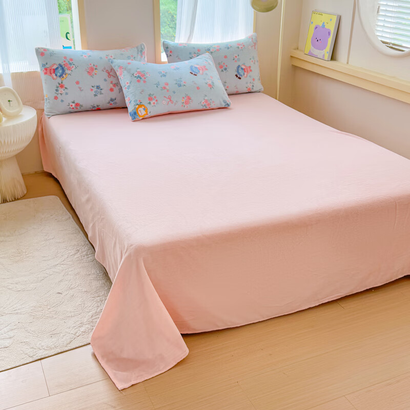 伊路卡新款牛奶绒四件套秋冬季保暖珊瑚绒床上用品儿童被套床单 一帘幽梦  1.5米或1.8米床  床笠款 专拍【留言床尺寸】