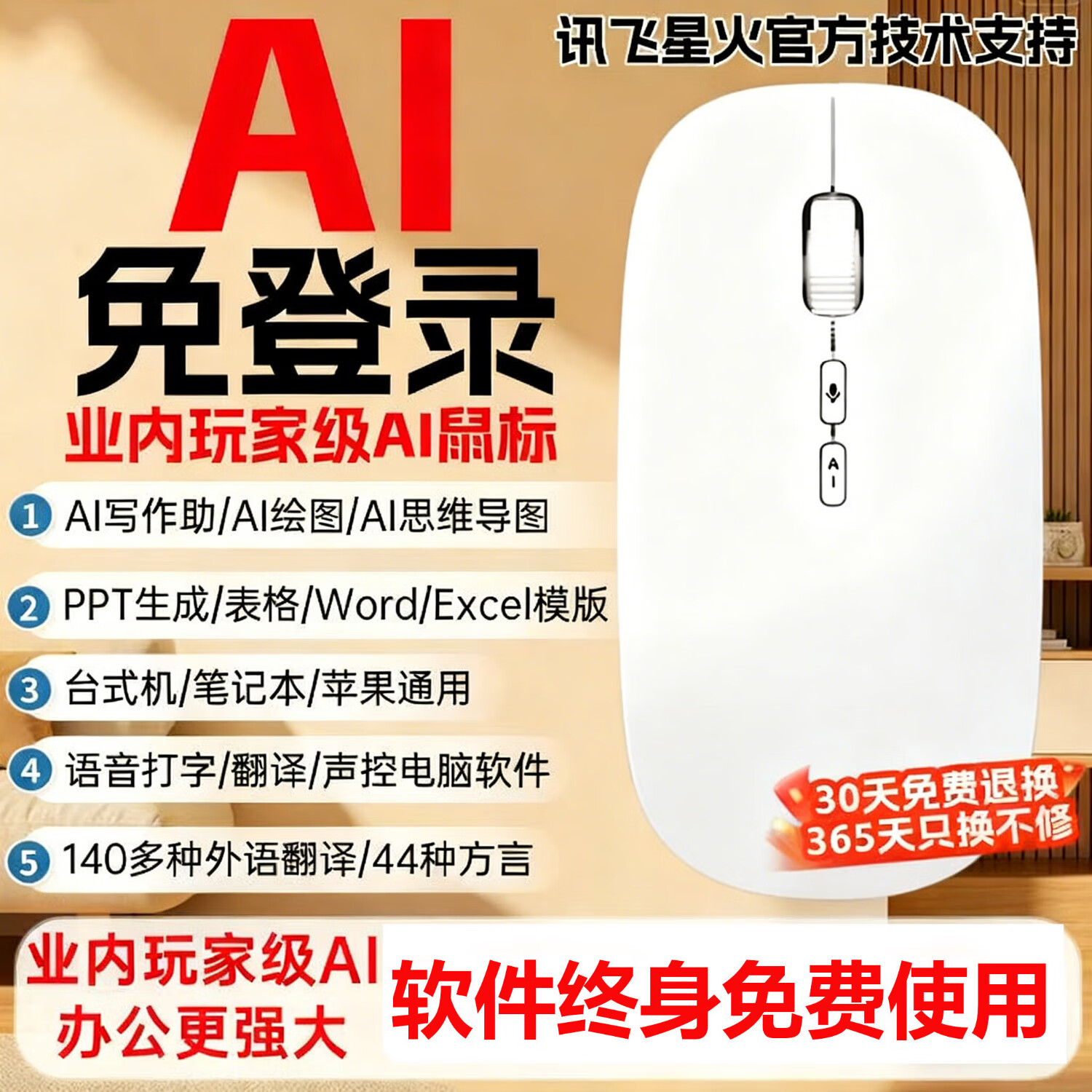 迪恪TOP榜热销/ AI智能语音无线鼠标2.4G+蓝牙+有线+声控打字+翻译+写作PPT 纯净白-语音+会议记录+方言+PPT+搜索 专业版:1600字/分钟(99%识别率)赠送鼠标垫