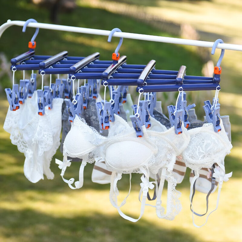 博士汇 衣架 晾衣架 裤夹 衣架夹子 无痕衣架 晾衣夹 晾衣架袜子 折叠晾衣架 袜子架 晾袜子架 可伸缩衣夹【深蓝色】