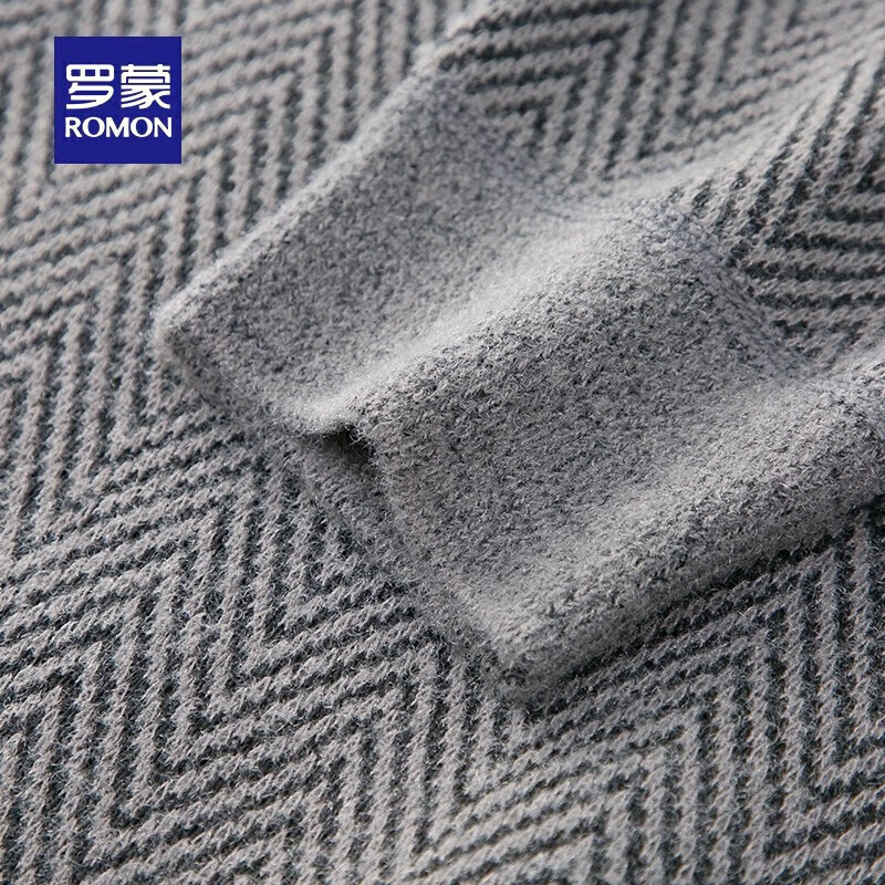 罗蒙（ROMON）加绒保暖针织衫男2025秋冬新款圆领套头毛衣中青年加厚打底衫 灰色 M 170（建议120-135斤）
