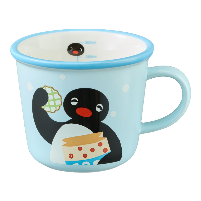 咏幻会员精选 有点淘气 × PinguIP授权陶瓷马克杯礼盒装七夕 Pingu牛奶刻度杯蓝色-340ml[彩盒] 带杯