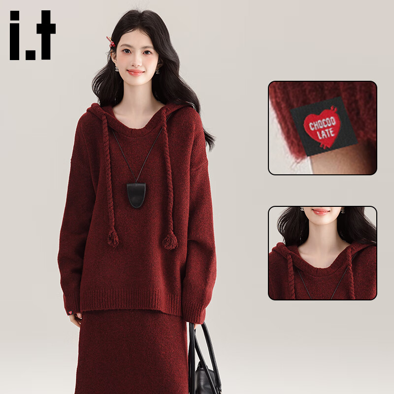 :CHOCOOLATE  itŮװ����ȹ��ɫ��ñ��֯ë�°���ȹ��װŮ�ﶬ�¿���������� ��ɫ M 342Ԫ