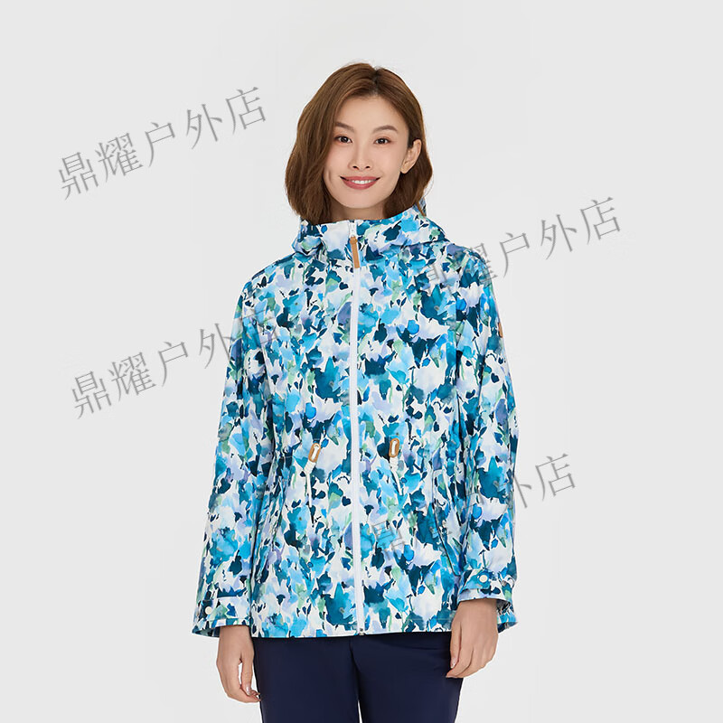 LAFUMA樂(lè)飛葉戶外防潑水防風(fēng)外套女春季印花風(fēng)衣夾連帽時(shí)尚登山服 天藍(lán)色SL 160_80A 36