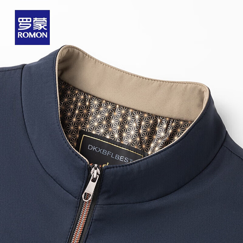罗蒙（ROMON）干部装立领加绒棉服男秋冬新款加厚保暖防寒外套男中老年爸爸装 藏青 XL 180 （建议120-140斤）
