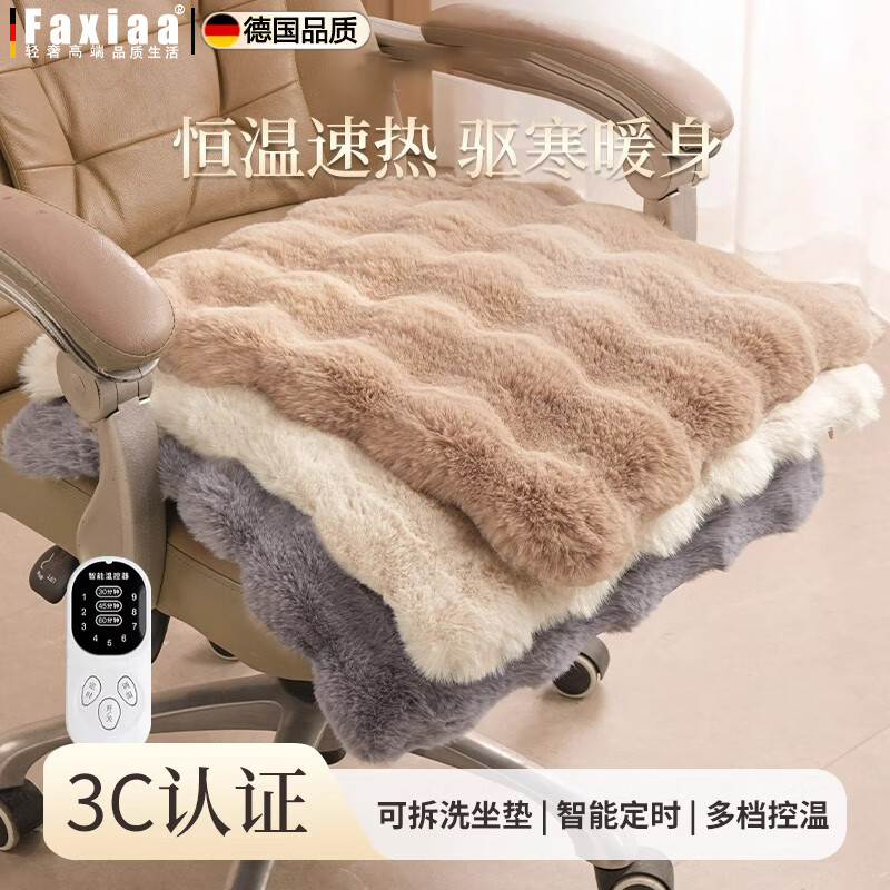 筏芯德国加热坐垫冬季女性保暖神器办公室发热座垫靠背一体暖脚器高端 【加热坐垫45*45cm暖绒咖色 暖全身 远离湿寒