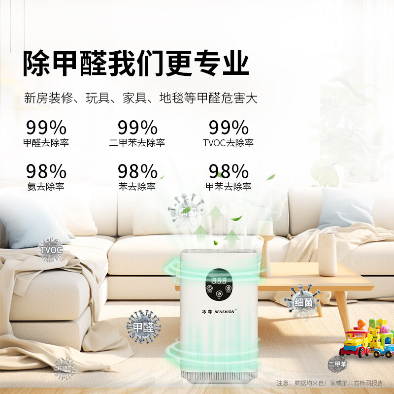 冰尊（BENSHION）空气除醛仪净化器家用除甲醛去除率99%除菌率99.9%终身0耗材TVOC去除率99% 机器标配