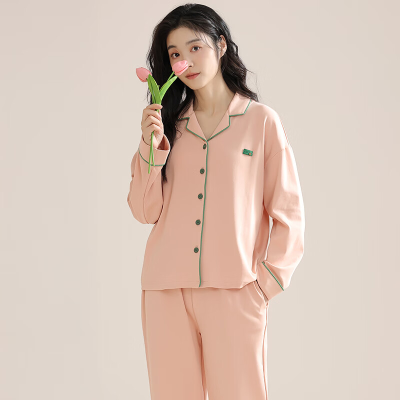 猫人纯棉睡衣女士2025年新款100%全棉秋冬季家居服可外穿大码长袖套装 桃粉色 100%纯棉 L 【适合100-120斤】