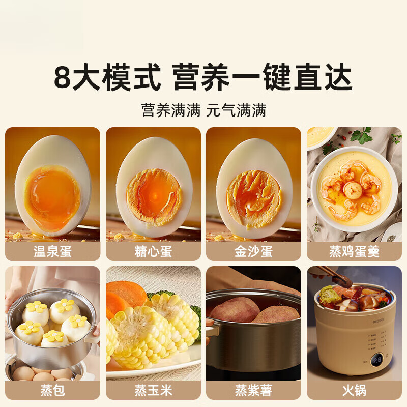 SEBAMHO 香巴赫德国煮蛋器自动断电家用小型烹饪机煮鸡蛋机神器2025新款蒸蛋器 双层 蒸笼款【一键溏心蛋-304无缝内胆-预约定时】