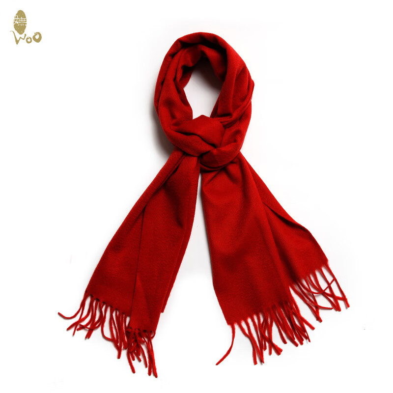 嫵（WOO）經(jīng)典款小水紋春秋冬圍巾女雙面長款色百搭圍脖情侶 亮紅_新年紅
