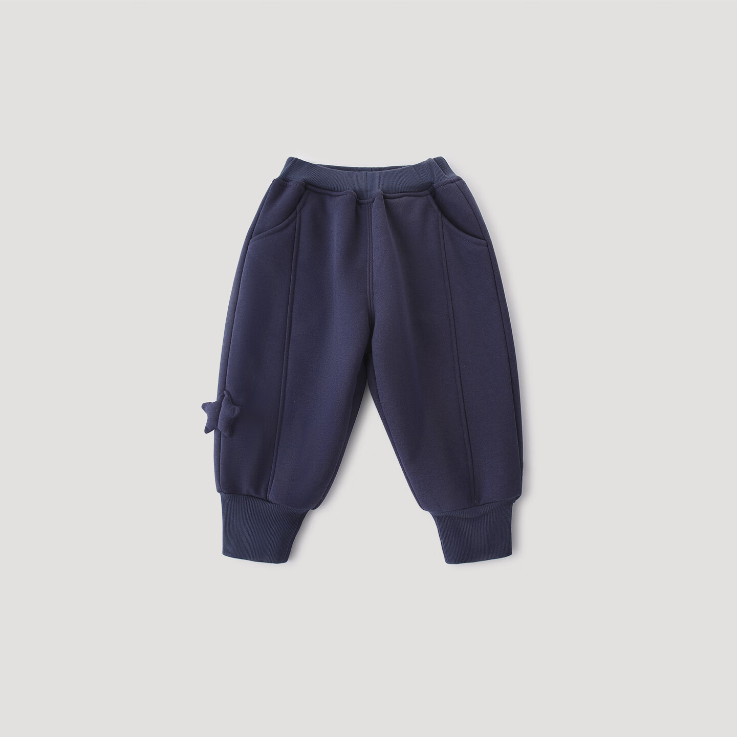 巴厘小猪儿童冬季保暖裤羊羔绒加厚男童长裤宝宝休闲裤运动裤女童加绒裤子 藏青 90