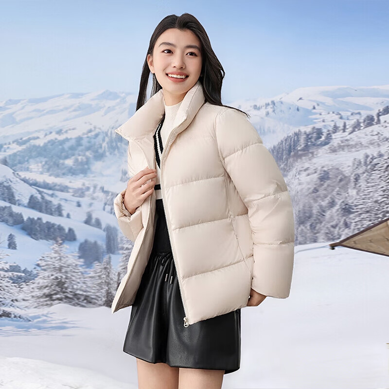 鸭鸭（YAYA）女士羽绒服保暖运动简约立领潮流休闲时尚冬季面包服短款外套 米色 S