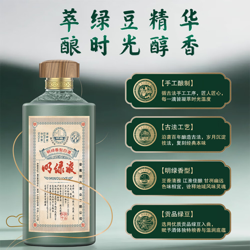老明光53度500ml 明绿香型 高档商务宴请 节日送礼 明绿液白酒 53%vol 500mL 6瓶 ·赠同款小酒礼盒*3+珍藏版马年纪念酒