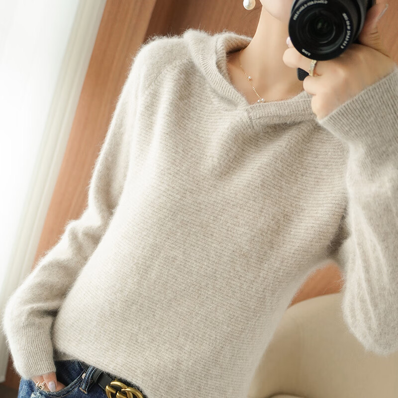 EMZ鄂尔多斯2025年春秋冬新款2025年新款秋冬带帽羊女套头宽松连帽羊 高雅驼 高雅驼 L 码收藏加购有礼