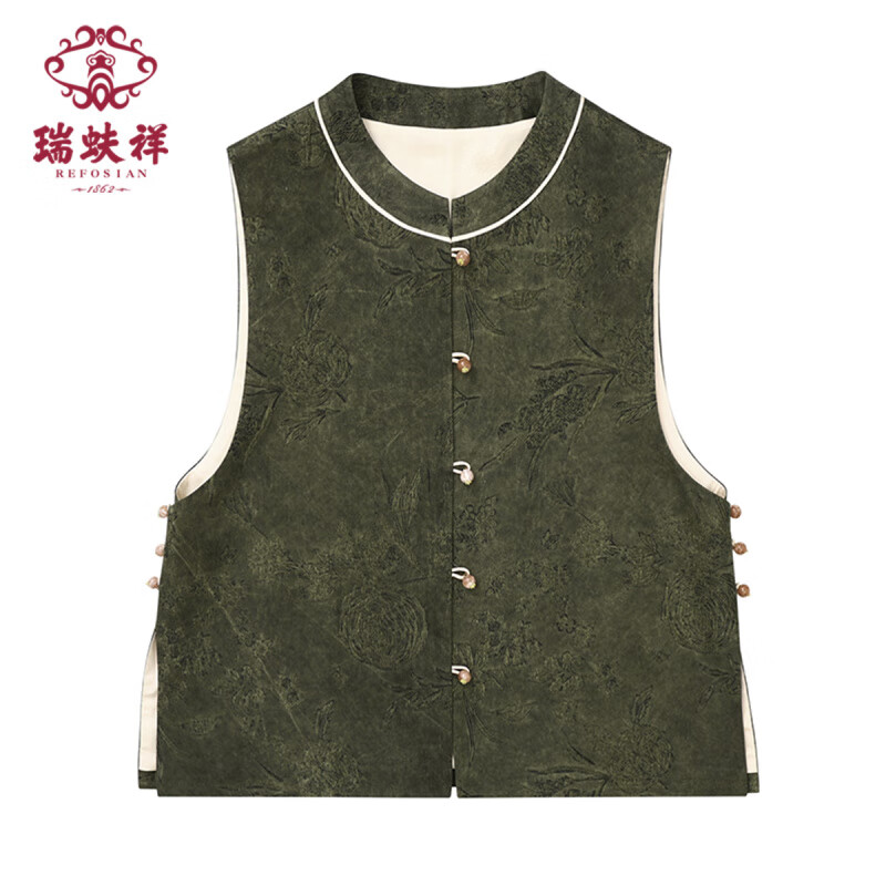 瑞蚨祥2025新款新中式國風女夾衣馬甲女春秋寬松唐裝上衣百搭改良 綠色 均碼