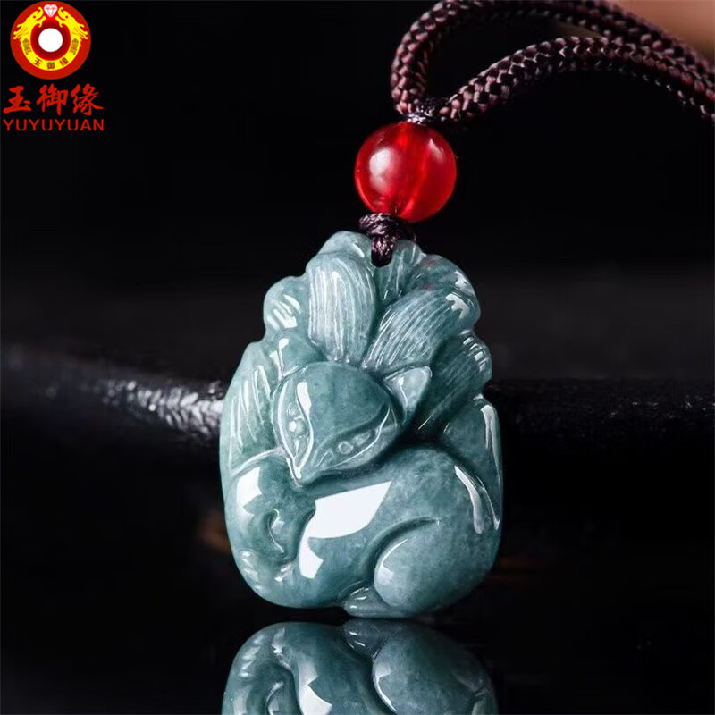 玉御缘原创正品天然A货翡翠蓝水狐狸九尾狐糯种玉石吊坠挂件高档男女款