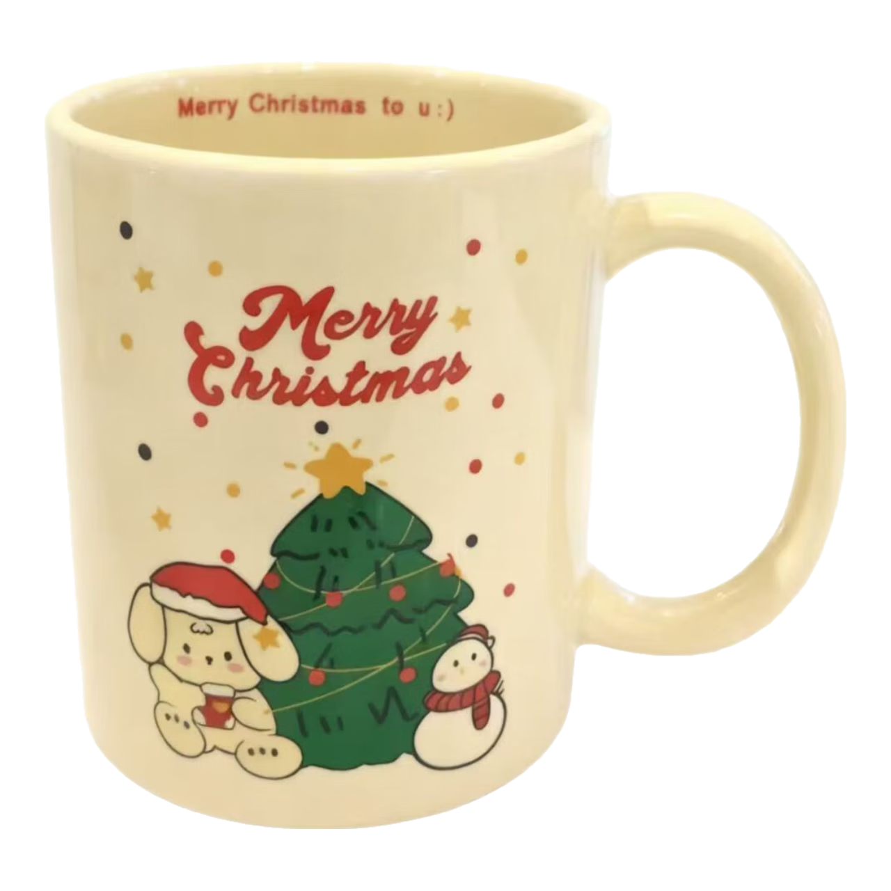 圣诞节高颜值陶瓷马克杯子ins风可爱卡通童趣水杯少女心伴手礼物 米色圣诞节马克杯 1个 350ml