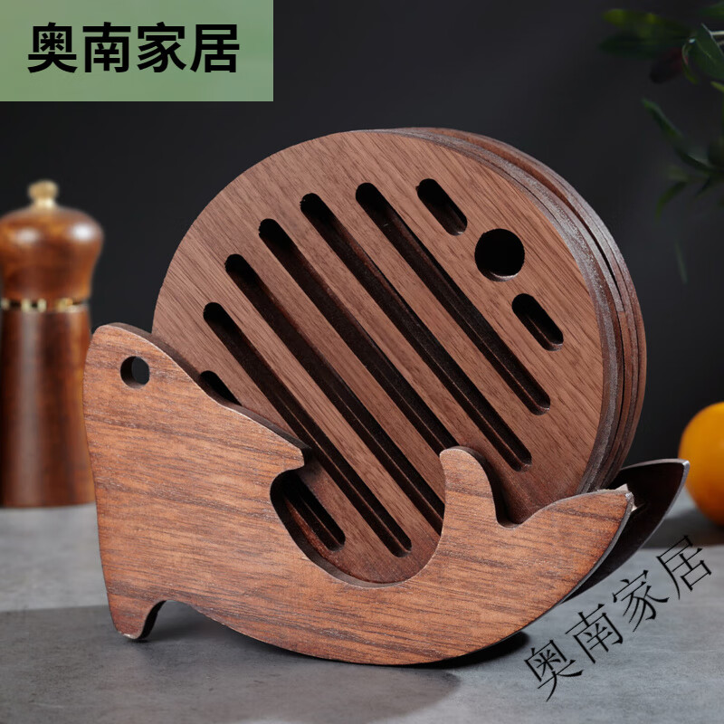 美杜中式隔热垫家用创意餐垫套装木质餐桌防烫锅垫砂锅垫子碗盘垫杯垫 【7件套】餐垫*6+小鱼收纳架