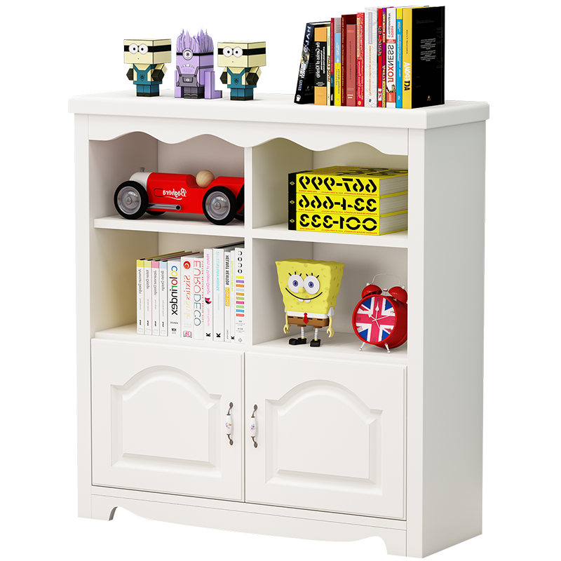 雅美乐 书架落地 简约现代储物收纳书架柜子 暖白色 带门三层五格 YSG605