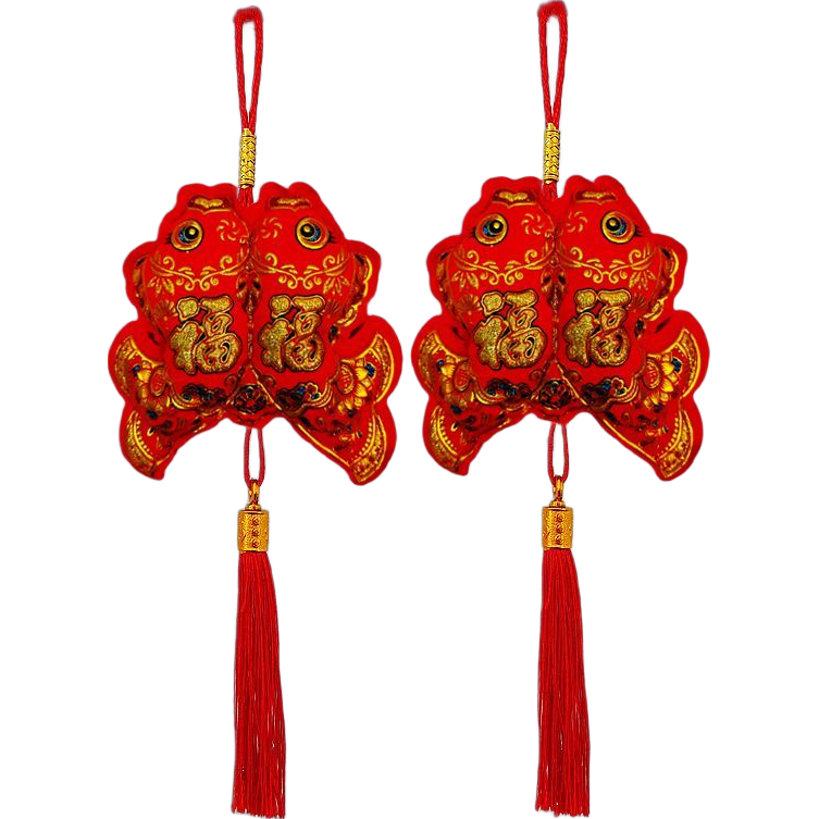 新年福字挂件 新年春节装饰氛围布置 装饰背景墙春节玄关挂饰 双鱼锦鲤福字【一个装】
