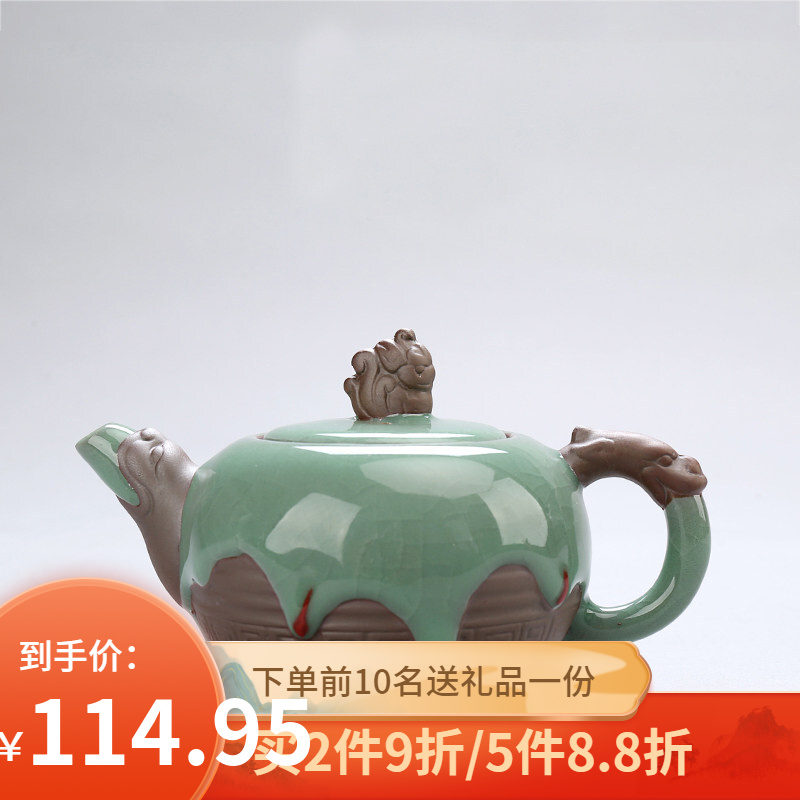 哥窑茶壶 手工艺术单壶带过滤泡茶器整套陶瓷功夫茶具套装 哥窑茶壶