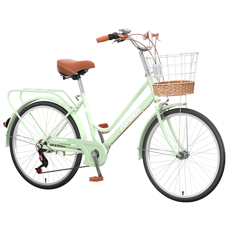 永久（FOREVER）通勤自行车女士成年人大学生单车上班通勤亲子自行车带娃母子车 绿 【升级加厚座-加粗后架-实心胎】 单速26寸【适合155-175cm】