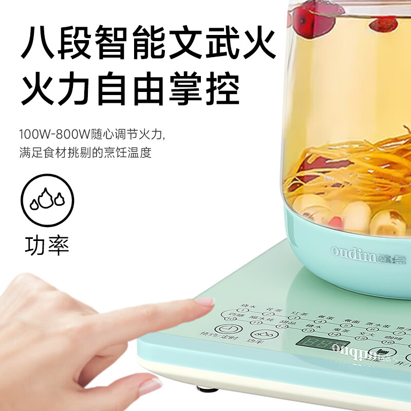 欧点 多功能养生壶玻璃煮茶器保温容量1.8升养身壶定时预约烧水壶304不锈钢煮茶壶煮茶器泡茶壶 【时控款】 1.8L