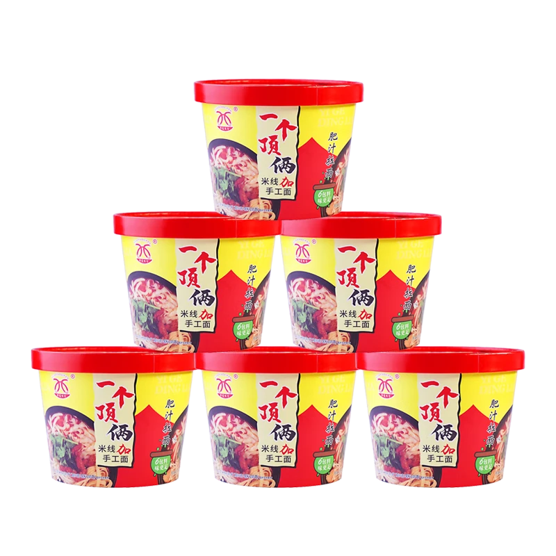 华夏百分泡面方便面桶装一个顶俩粉丝速食面夜宵 肥汁拉面200g*6桶装