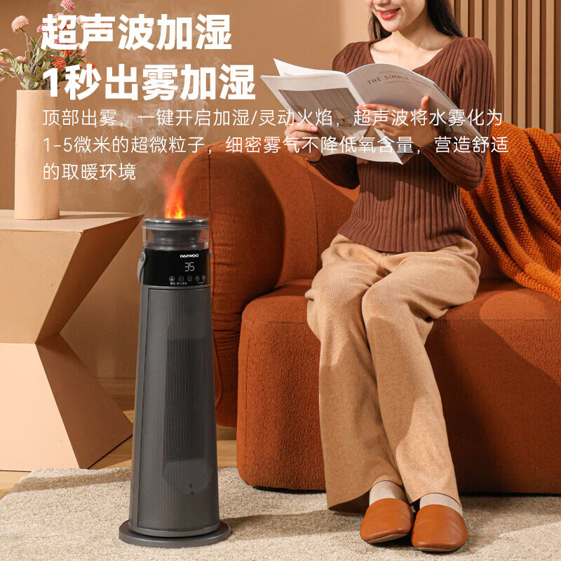 大宇石墨烯取暖器大面积制热家用浴室卧室办公室速热电暖气家暖风机加湿热风机电暖风火焰加湿取暖器 火焰加湿负离子取暖器