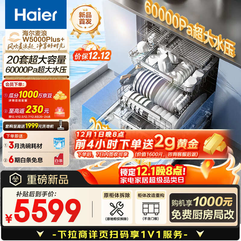HaierϵϴǶʽ˫ϴW5000Plus+20״ ˮѹǼɱ10쾻EYBW20566GHU1