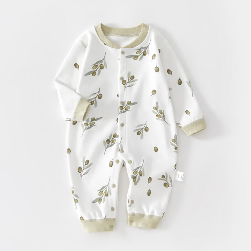 贝肽斯婴儿连体衣春季新生儿衣服宝宝衣服纯棉抗菌长袖哈衣爬爬服睡衣 翡翠橄榄 66cm