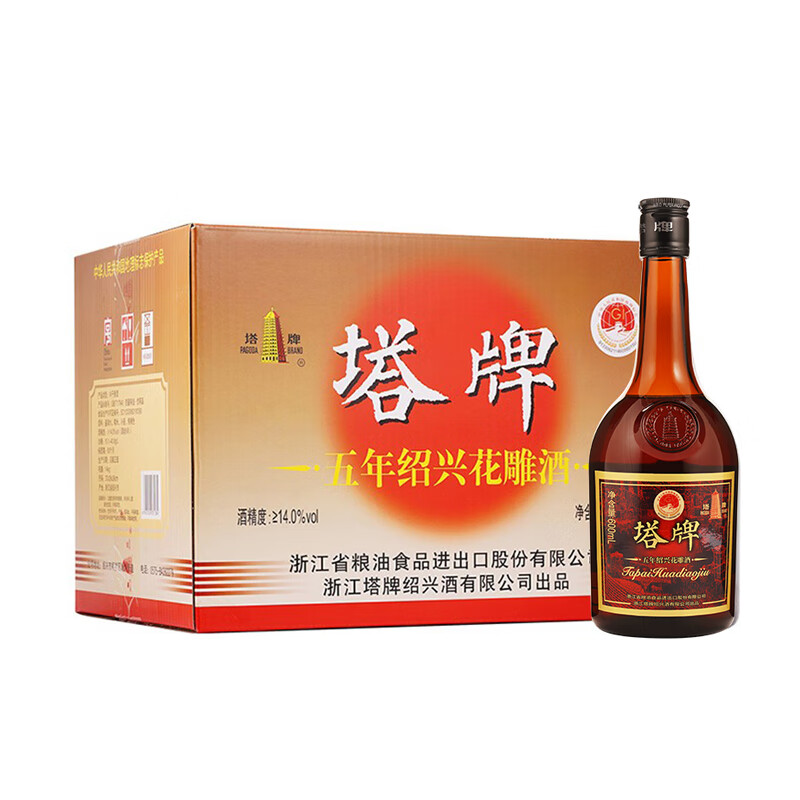塔牌 五年陈花雕酒 绍兴黄酒 半干型手工冬酿糯米酒 600mL 12瓶