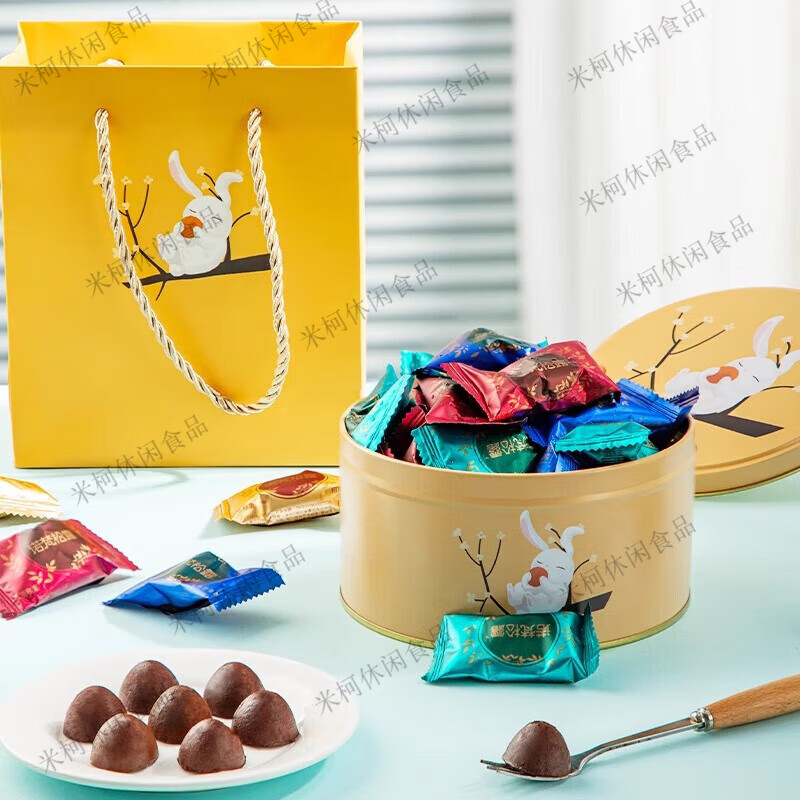 诺梵-鲜系列松露巧克力代可可脂年货礼盒休闲零食情人节礼物伴手 [约45颗]贪吃兔图案225g(送礼袋)