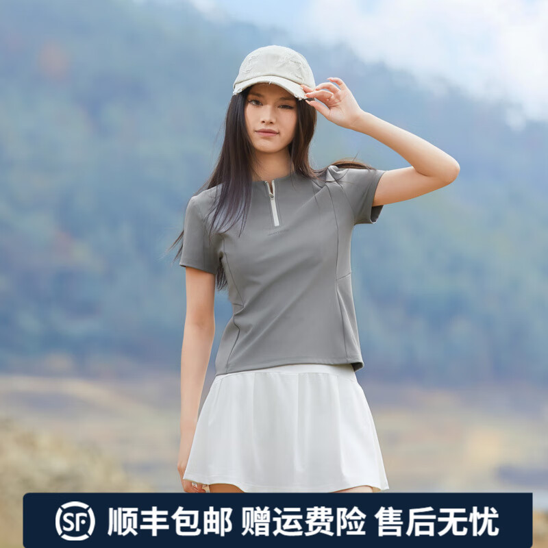 斯凯奇（Skechers）2025新款女装夏季通勤休闲透气时尚百搭短袖T恤衫t恤女装W262 灰色 S