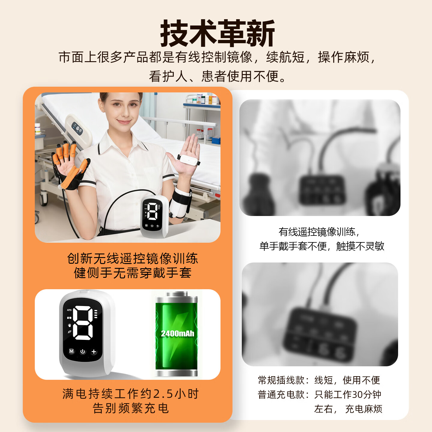 樱色手指康复训练器手套手部手功能训练器材脑梗偏瘫五指屈伸握机器人 左手:任意指训练丨3.5小时续航丨张握力度独立调节 M（身高153-165）