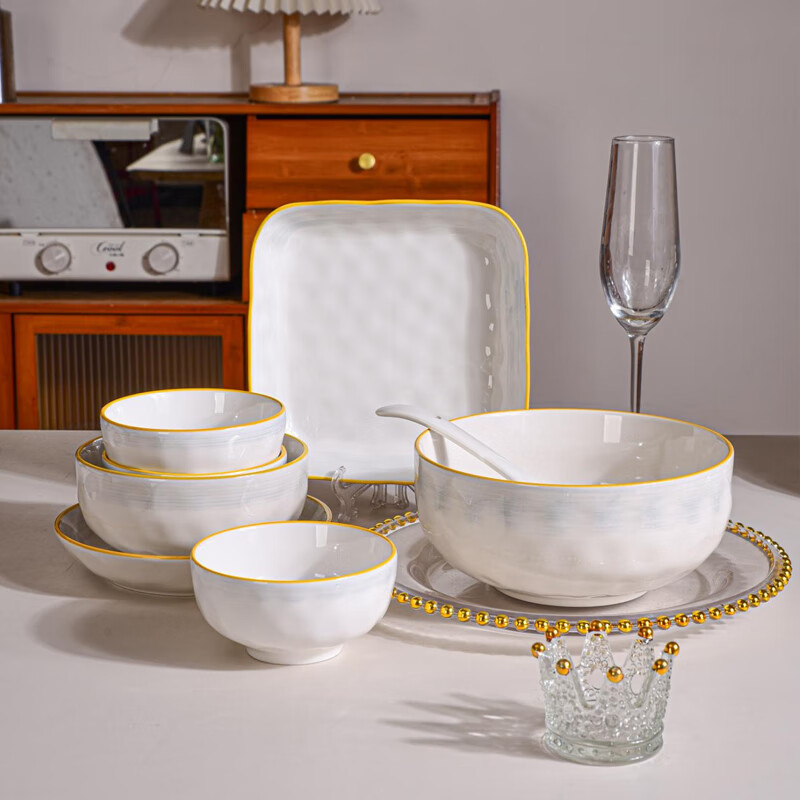 想迦月如烟系列陶瓷餐具2025新款高颜值餐具陶瓷碗盘釉下彩乔迁送礼 8人食32件套装【月如烟】