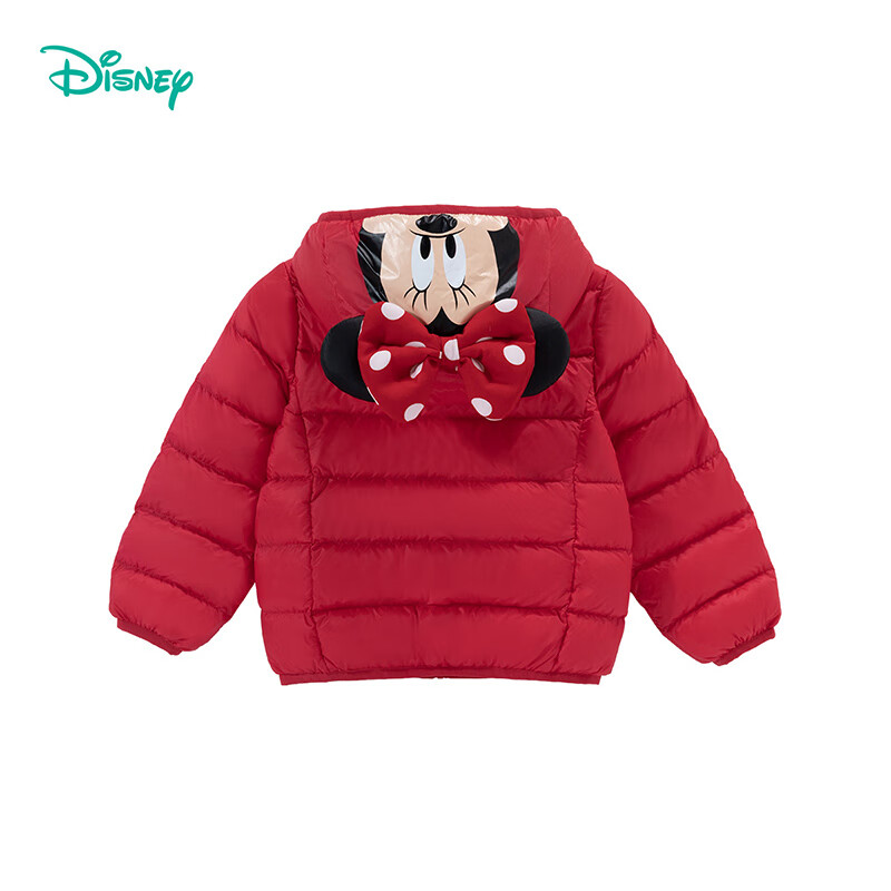 迪士尼(Disney)儿童立体米妮造型连帽90白鸭绒轻薄保暖红色新年羽绒服童装外套 红色 140