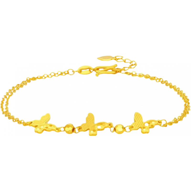 老庙黄金手链双层蝴蝶碎金手链足金999送女友送妈妈生日情人节礼物 足金蝴蝶双层手链约：3.1g（送礼盒）