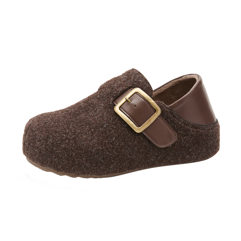 西遇（Westlink）毛呢勃肯鞋女新款秋冬两穿一脚蹬加绒棉鞋内增高毛毛鞋 咖色 (预售20天） 35 (225)