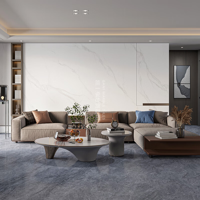 简一(gani) 简一现代简约客厅大理石瓷砖电视背景墙白色墙砖地砖 卡塔